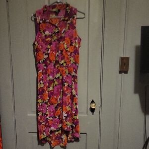 MK Boutique Floral High-Low Dress - Pink and Orange